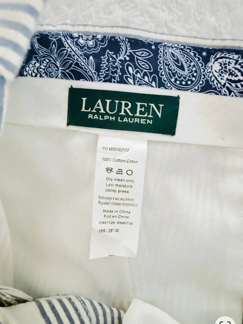 Lauren Ralph Lauren Seersucker Pants 16R Boys Ivory Blue Stripe Cotton Preppy